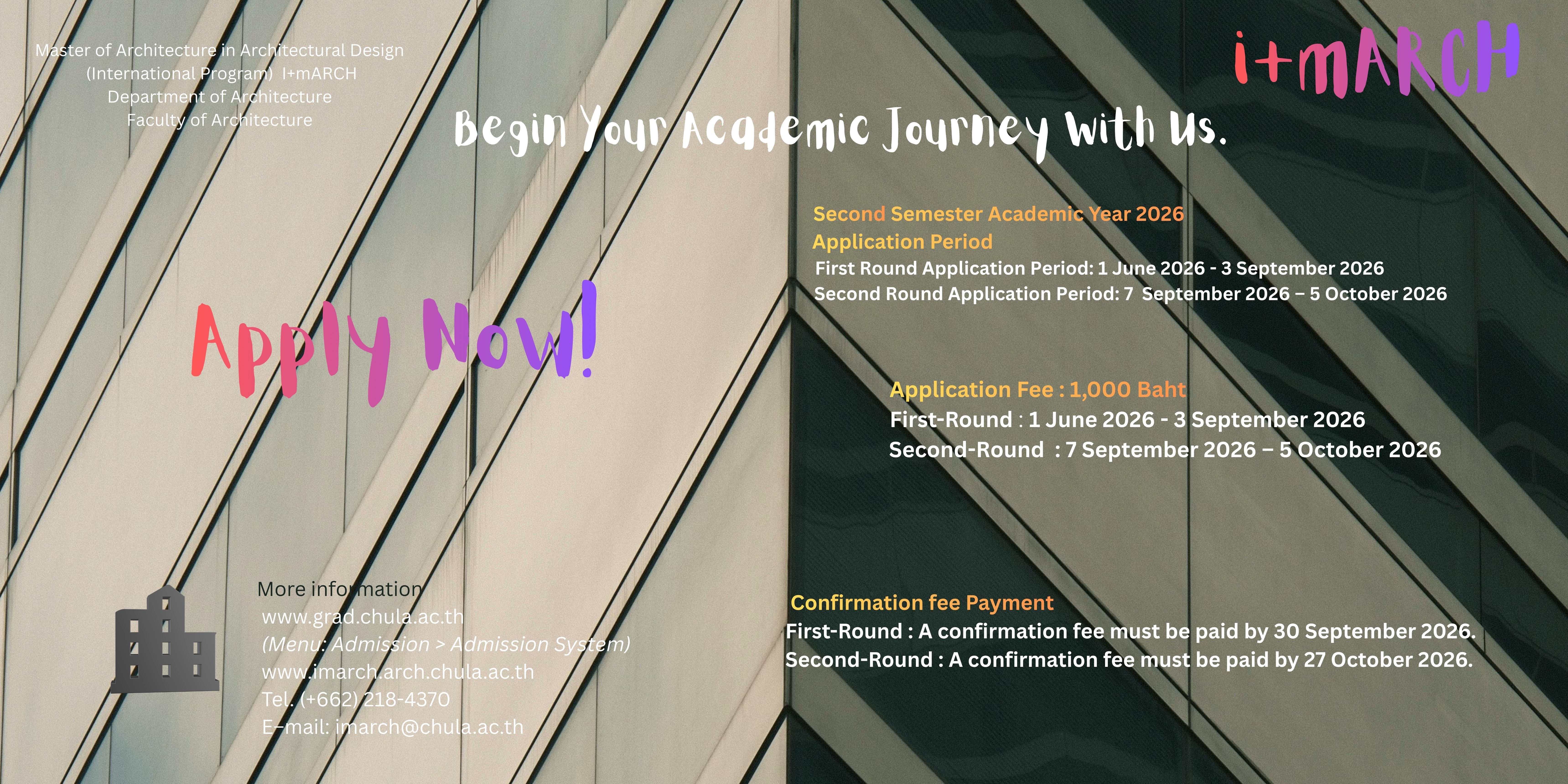 Confirmation fee, second semester of 2026 academic year – IMARCH Program. (Thai student)